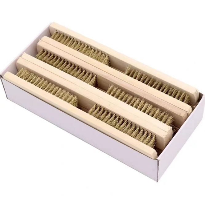 Dụng cụ tẩy gỉ cán gỗ đánh bóng làm sạch, bàn chải dây thép mạ đồng, bộ dụng cụ kim loại A4712