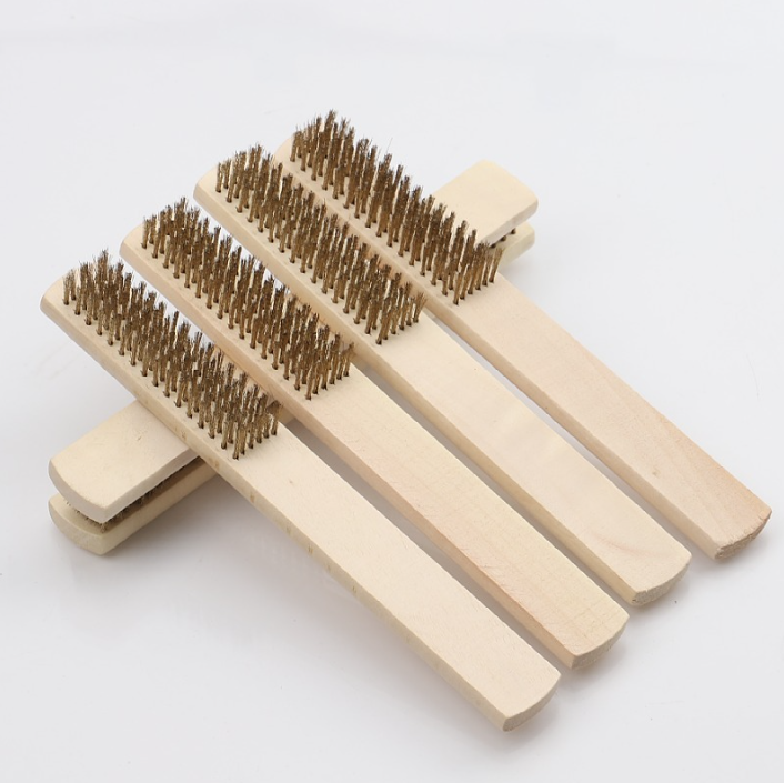 Dụng cụ tẩy gỉ cán gỗ đánh bóng làm sạch, bàn chải dây thép mạ đồng, bộ dụng cụ kim loại A4712