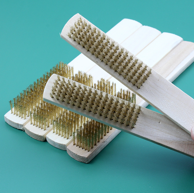 Dụng cụ tẩy gỉ cán gỗ đánh bóng làm sạch, bàn chải dây thép mạ đồng, bộ dụng cụ kim loại A4712