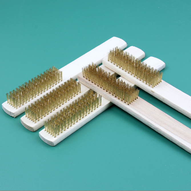 Dụng cụ tẩy gỉ cán gỗ đánh bóng làm sạch, bàn chải dây thép mạ đồng, bộ dụng cụ kim loại A4712