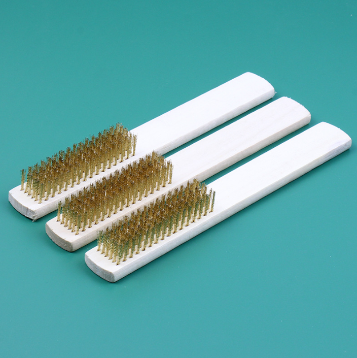 Dụng cụ tẩy gỉ cán gỗ đánh bóng làm sạch, bàn chải dây thép mạ đồng, bộ dụng cụ kim loại A4712