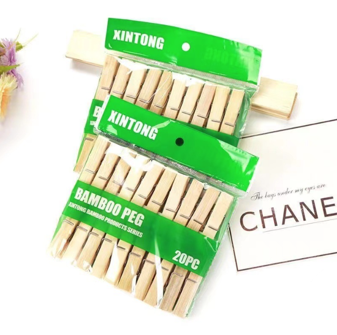Bộ 20 kẹp quần áo bằng tre dùng trong gia đình, kẹp quần áo tất vớ vật dụng đa năng L1711