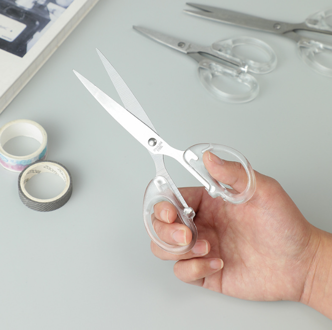 Kéo văn phòng Trắng Trong suốt, kéo thép không gỉ dùng trong nhà bếp, kéo thủ công cho trẻ em L1741