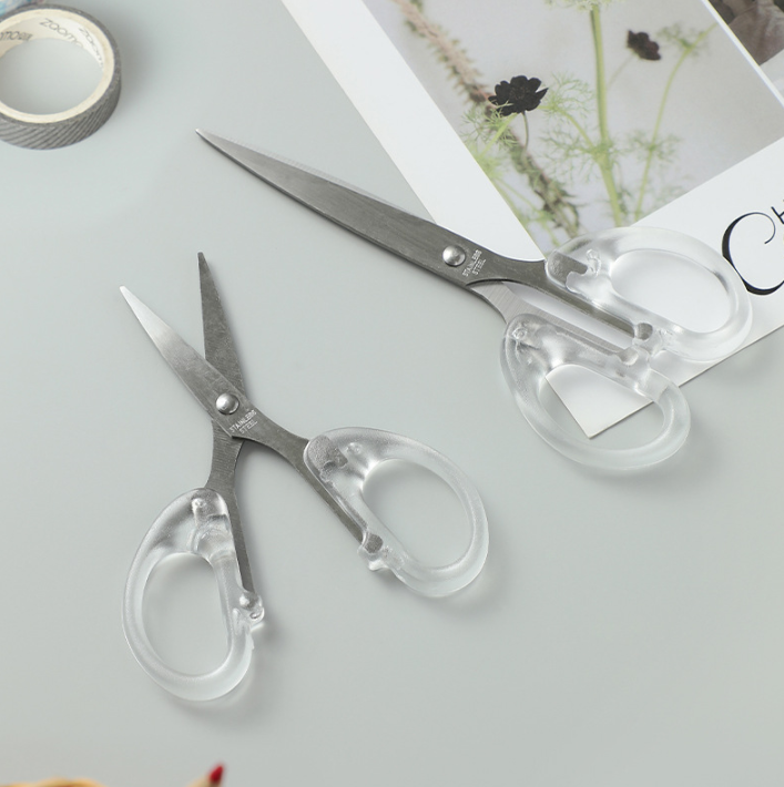 Kéo văn phòng Trắng Trong suốt, kéo thép không gỉ dùng trong nhà bếp, kéo thủ công cho trẻ em L1741