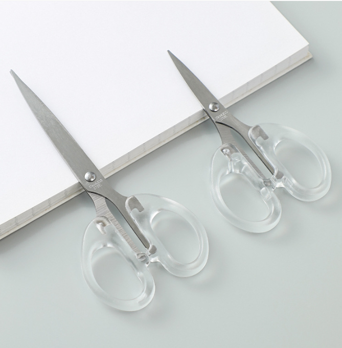 Kéo văn phòng Trắng Trong suốt, kéo thép không gỉ dùng trong nhà bếp, kéo thủ công cho trẻ em L1741