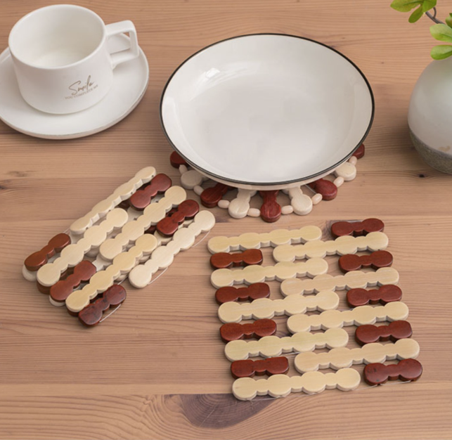 Thảm tre lót nồi cách nhiệt, tấm thảm bàn bếp, thảm tre lót chén bát chảo nóng đặt bàn L1814