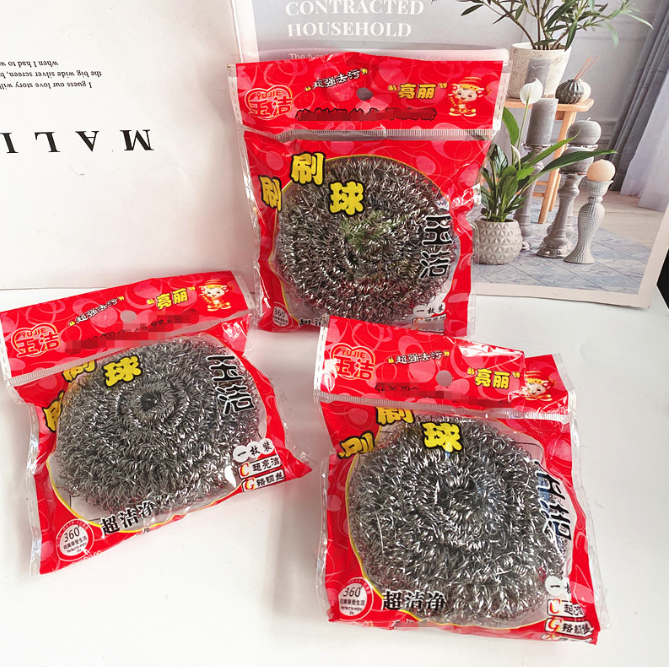 Búi thép đơn đóng gói màu đỏ dùng để rửa chén bát chùi cọ xoong nồi ( bịch đỏ) L1844