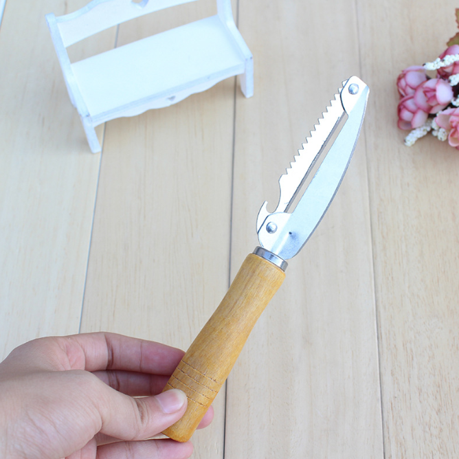 Dụng cụ gọt vỏ trái cây và rau củ đầu tròn cán gỗ lớn, Dao bào rau củ nhà bếp L1914