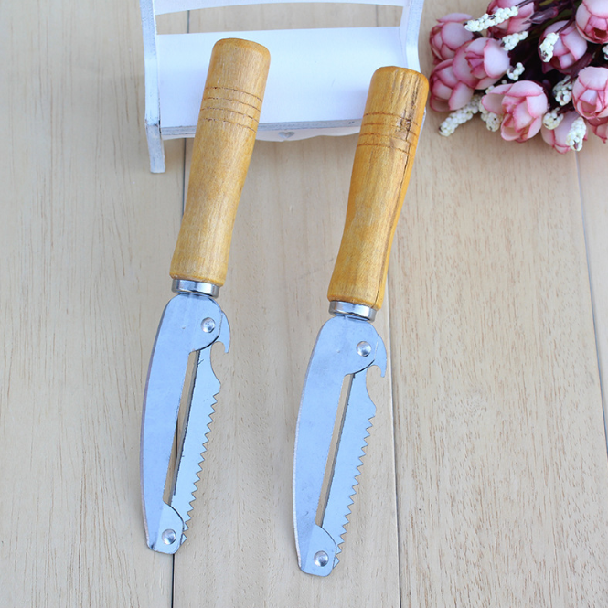 Dụng cụ gọt vỏ trái cây và rau củ đầu tròn cán gỗ lớn, Dao bào rau củ nhà bếp L1914