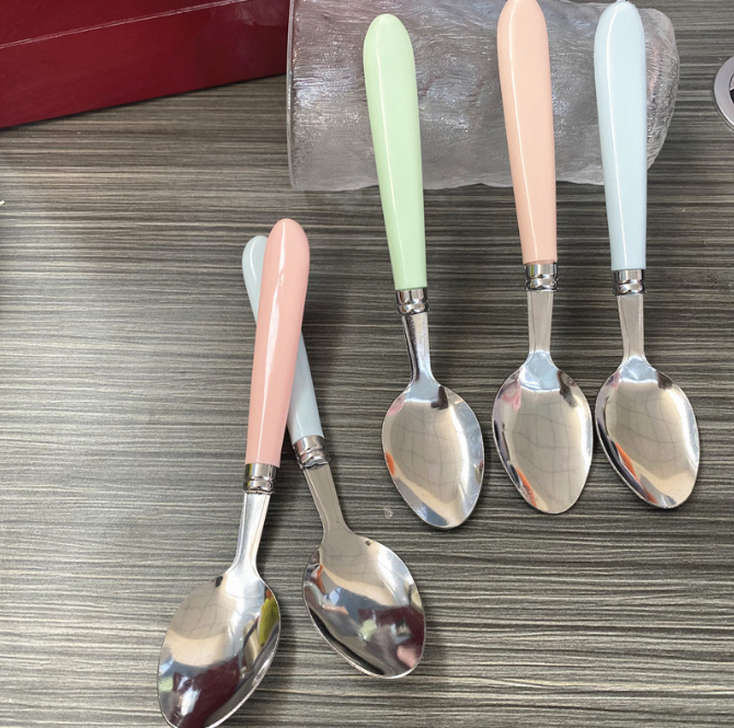 Thìa ăn cơm cán dày màu macaron dành cho học sinh và trẻ em, thìa ăn nhân viên văn phòng L1921