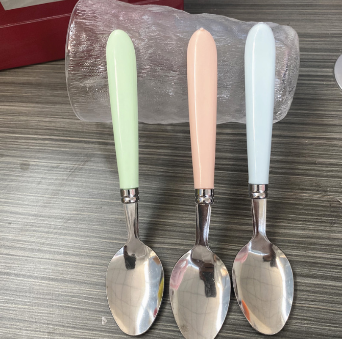 Thìa ăn cơm cán dày màu macaron dành cho học sinh và trẻ em, thìa ăn nhân viên văn phòng L1921