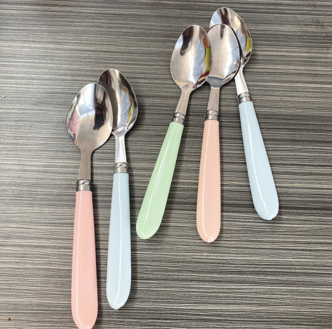 Thìa ăn cơm cán dày màu macaron dành cho học sinh và trẻ em, thìa ăn nhân viên văn phòng L1921