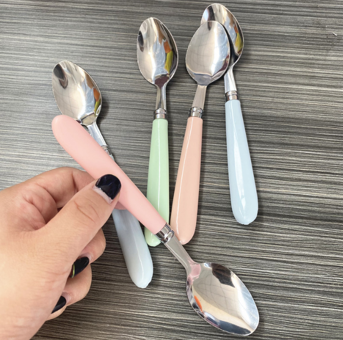 Thìa ăn cơm cán dày màu macaron dành cho học sinh và trẻ em, thìa ăn nhân viên văn phòng L1921