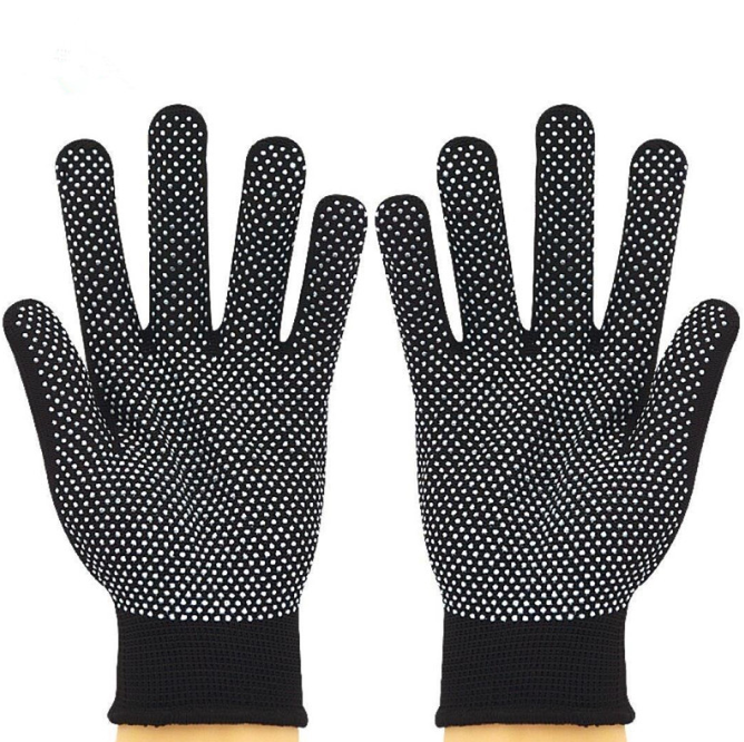 Găng tay lao động nam màu đen, chống bụi, thoáng khí, chống trượt, mỏng và bền, chấm cao su trắng L1923