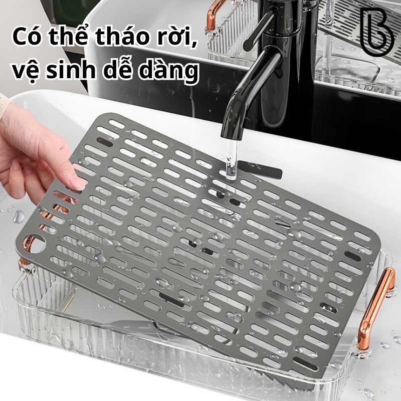 Khay Úp Ly Cốc Trong Suốt Có Tay Cầm 2 Lớp Thoát Nước Nhựa Acrylic A4961