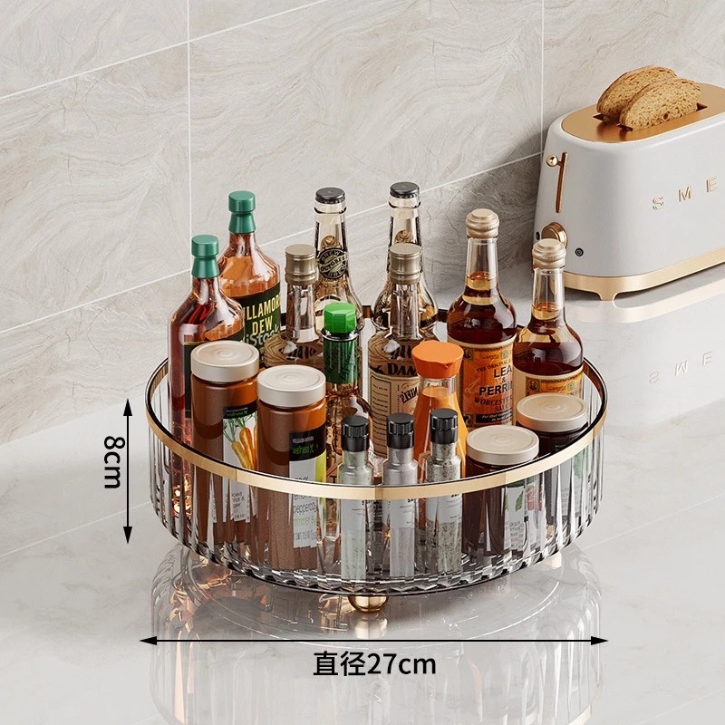 Khay Đựng Đồ Nhựa Mica Trong Suốt Xoay 360 Độ Đa Năng Kệ Đựng Đồ Gia Vị Nhà Bếp, Mỹ Phẩm A4862