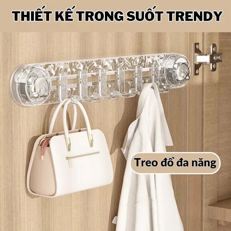 Móc Treo Đồ "Vặn" Hút Chân Không 5 Móc Trong Suốt nhựa PP A1643