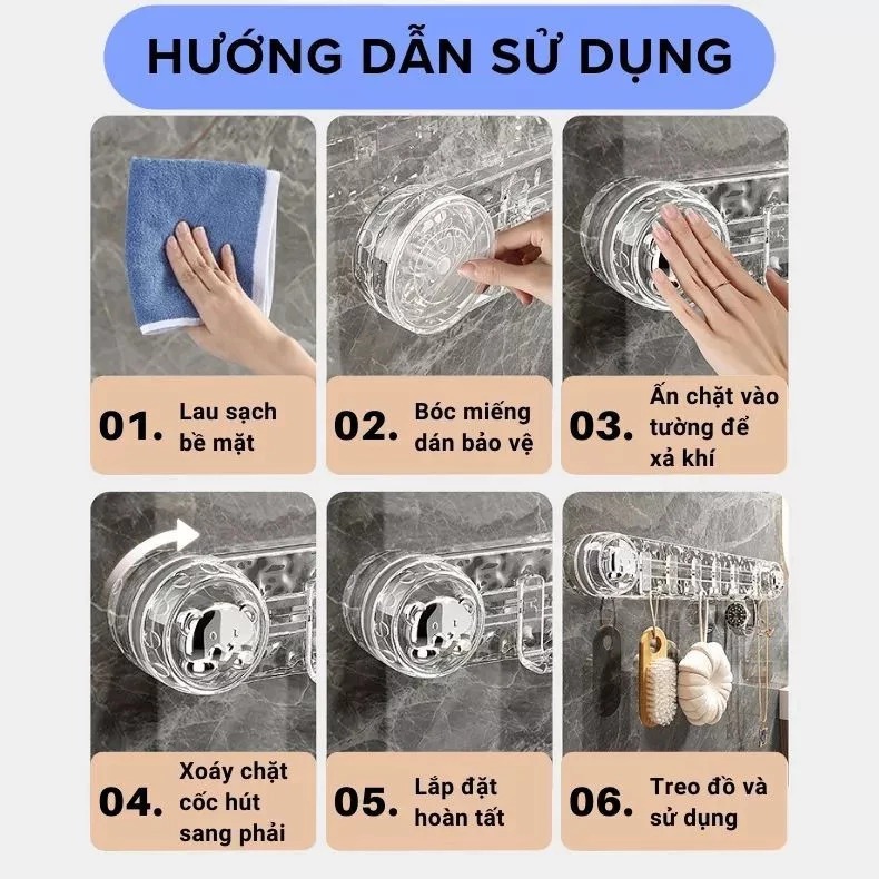 Móc Treo Đồ "Vặn" Hút Chân Không 5 Móc Trong Suốt nhựa PP A1643