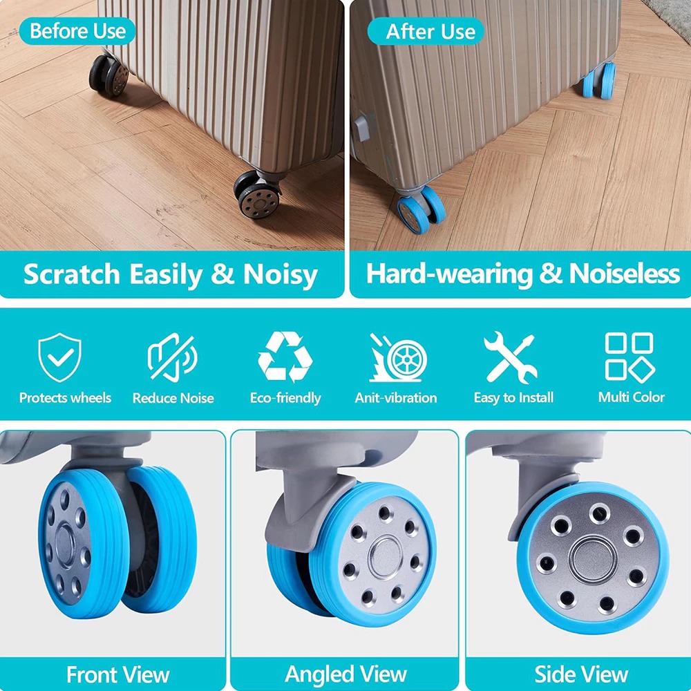 Bộ 4 Vỏ Bánh Xe Vali Hành Lý Silicon bảo vệ bánh xe giảm tiếng ồn Chống mòn bánh xe A1412