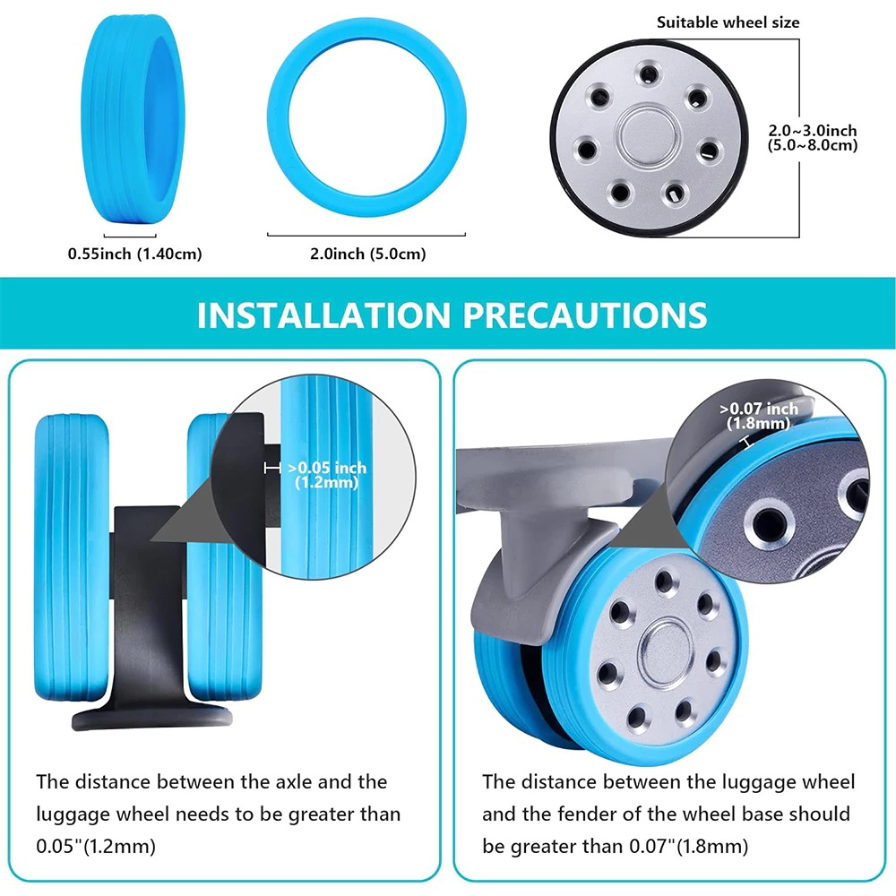 Bộ 4 Vỏ Bánh Xe Vali Hành Lý Silicon bảo vệ bánh xe giảm tiếng ồn Chống mòn bánh xe A1412