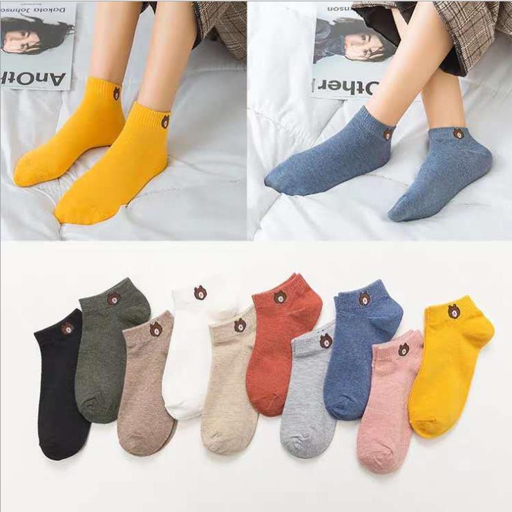 Sét 10 Đôi Vớ Gấu Xinh Đẹp Tất Vớ Nữ Cổ Ngắn Nhiều Màu Mềm Mại A3714