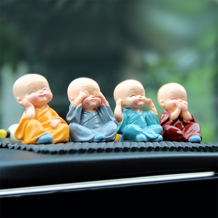 Bộ 4 Chú Tiểu Để Cầu An Trang Trí Bàn Làm Việc Trang Trí Bàn Học Để Taplo Xe Hơi A4811