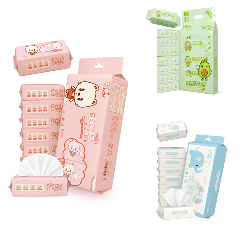 Bịch 8 Gói Khăn Giấy Ướt Mini Hoạt Hình Cao Cấp Bỏ Túi Tiện Lợi (64 khăn) A2724