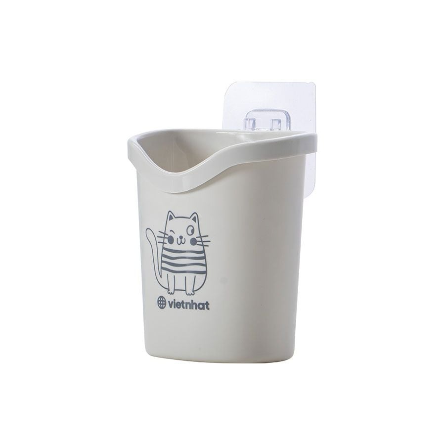 Cốc Dán Tường Cắm Bàn Chải Kem Đánh Răng Nhà Tắm Có Lỗ Thoát Nước Nhựa Việt Nhật (6370) A0923
