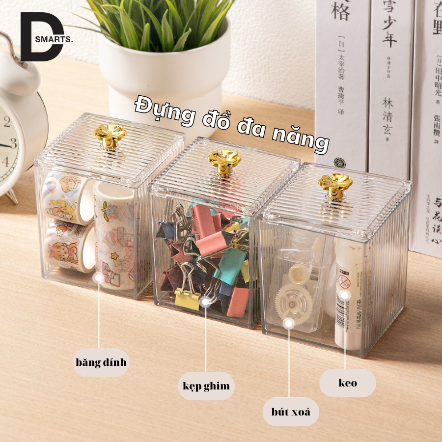 Hộp Trong Suốt Đựng Bông Tẩy Trang,  Bông Ngoáy Tay, Đựng Son Môi, Đồ Trang Điểm Cao Cấp Có Nắp A3241
