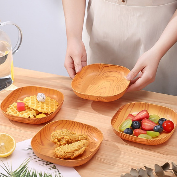 Đĩa Nhựa Vân Gỗ Đựng Trái Cây, Bánh Kẹo, Đồ Ăn Nhẹ , Mứt tết sang trọng A4062