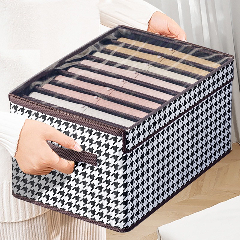 Hộp Đựng Quần Áo 9 Ngăn Sọc Caro Có Nắp Đậy Tiện Lợi  41x25x20CM A2571