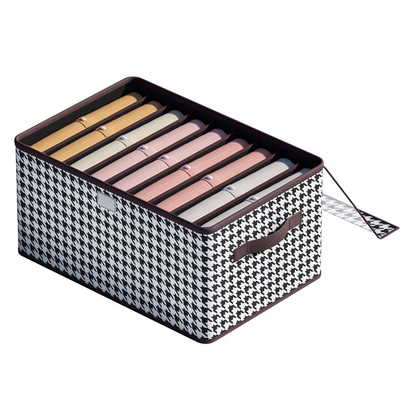 Hộp Đựng Quần Áo 9 Ngăn Sọc Caro Có Nắp Đậy Tiện Lợi  41x25x20CM A2571