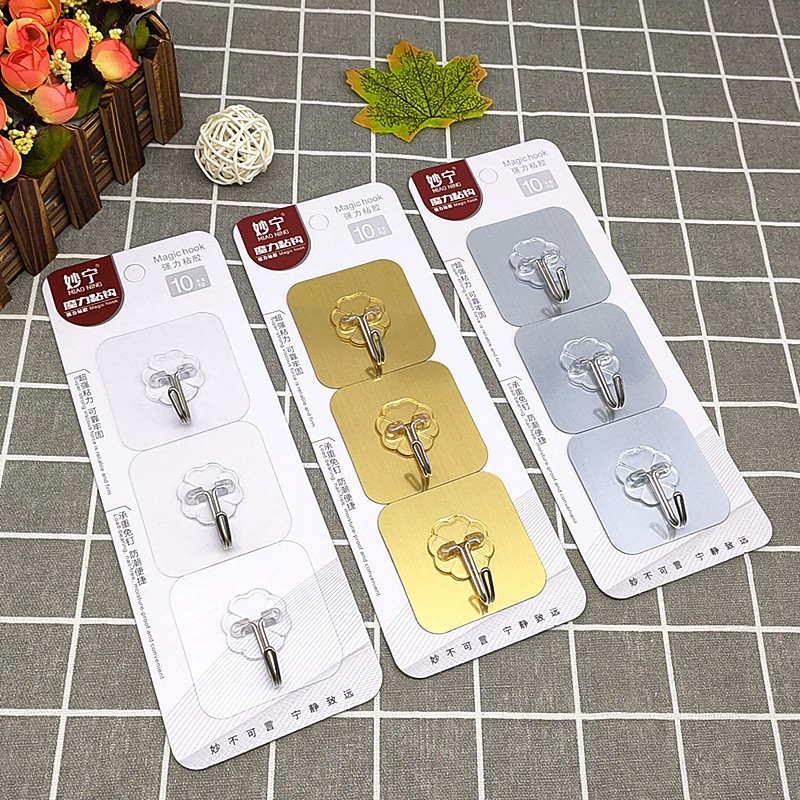 Vỉ 3 Móc Dán Tường Cao Cấp Siêu Dính Chịu Lực Tốt Treo Tường Chắc Chắn 6x6 cm A2534