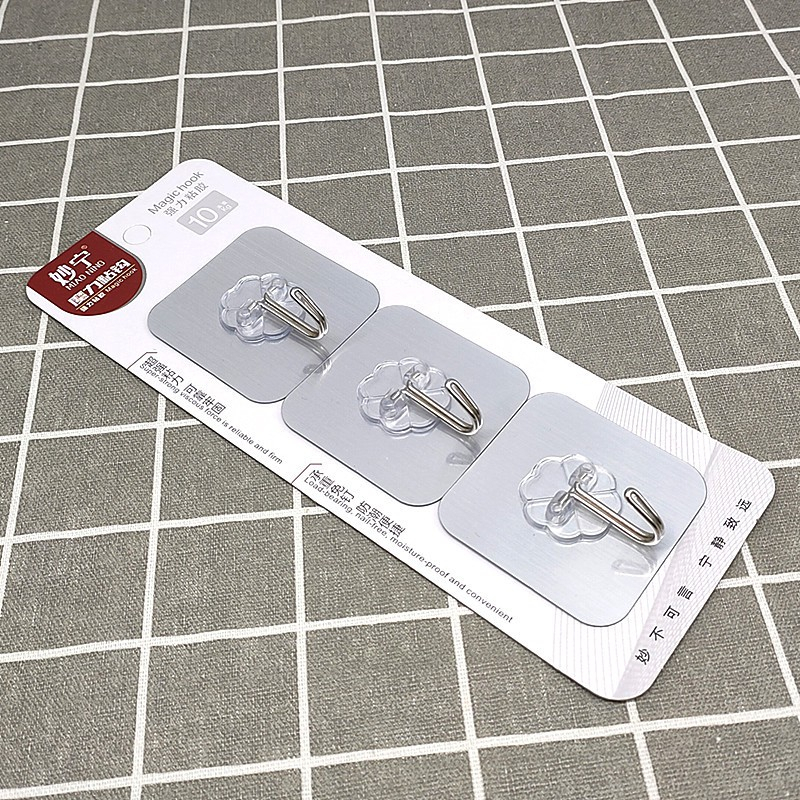 Vỉ 3 Móc Dán Tường Cao Cấp Siêu Dính Chịu Lực Tốt Treo Tường Chắc Chắn 6x6 cm A2534