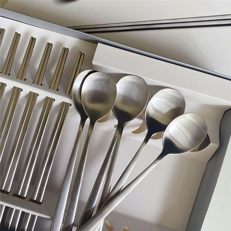Hộp 12 thìa đũa chất liệu inox 304 không gỉ cao cấp, bộ 12 muỗng đũa Hàn Quốc inox A2461