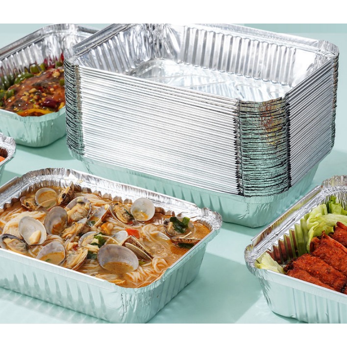 Sét 10 Khuôn Bạc Nướng Hình Chữ Nhật Khay Giấy Bạc Đựng Thực Phẩm Lót Nồi Chiên Tiện Lợi A2243