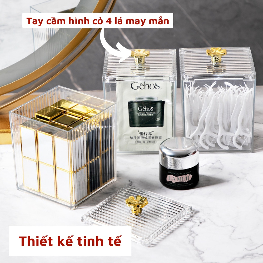 Hộp Trong Suốt Đựng Bông Tẩy Trang,  Bông Ngoáy Tay, Đựng Son Môi, Đồ Trang Điểm Cao Cấp Có Nắp A3241