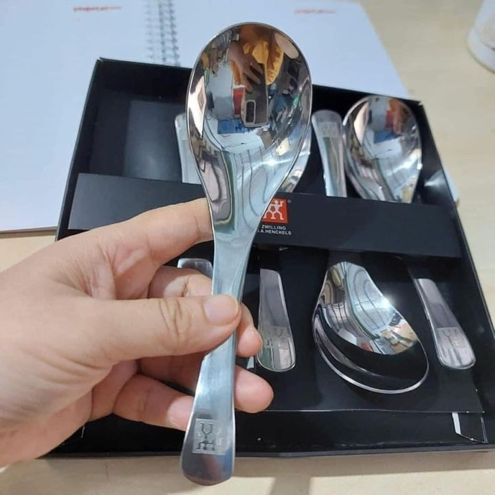 Hộp 5 Thìa Canh Soup Inox, Bộ 5 Muỗng ăn cơm đầu tròn sang trọng A3961