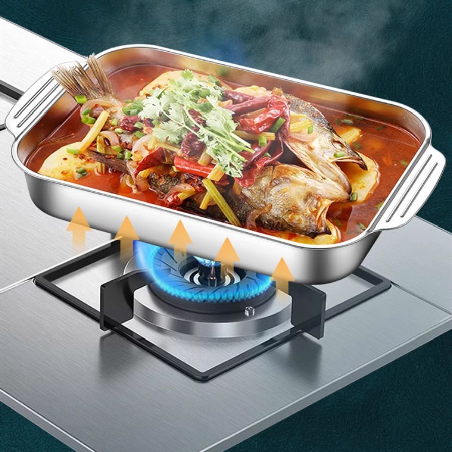 Khay Nướng Cá Om cá, Khay Nấu ăn inox 304 đa năng đựng thịt nướng, Lẩu nướng, khay đựng đồ ăn A2362