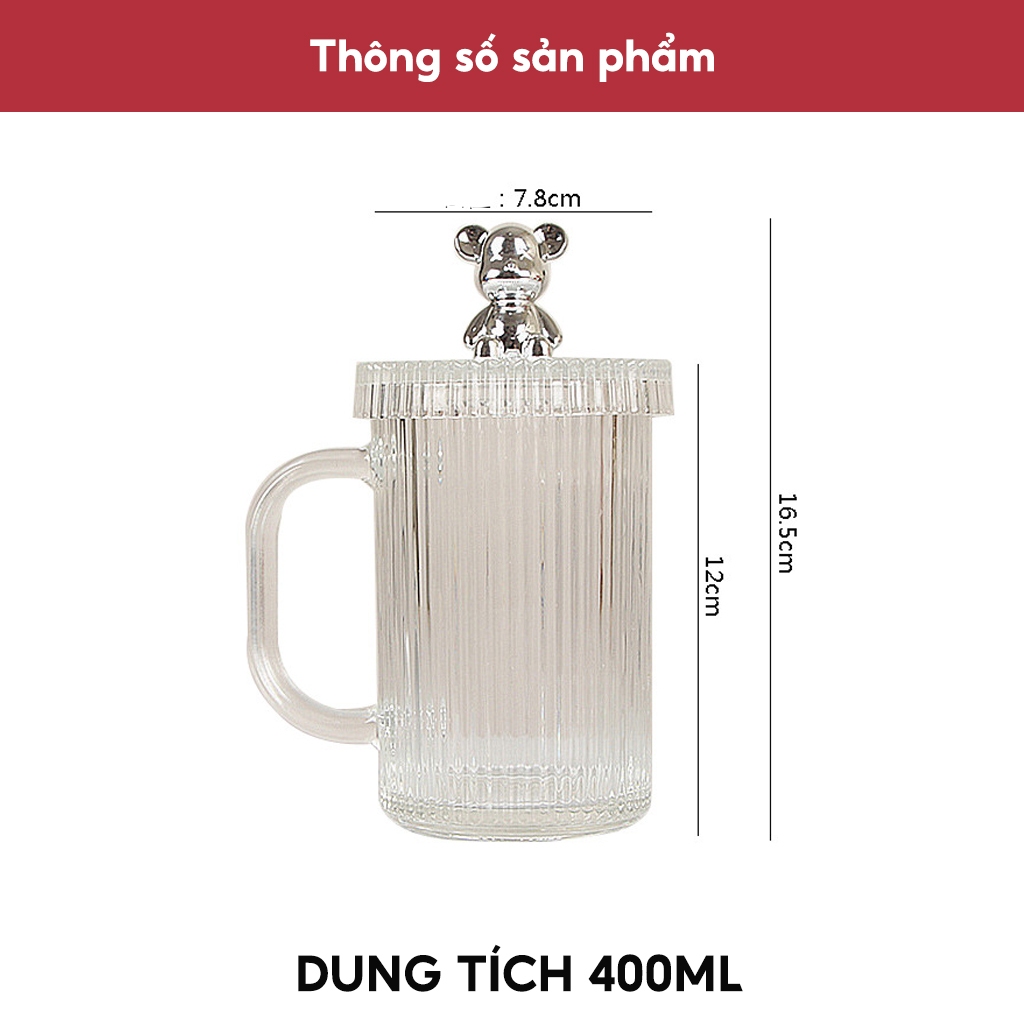 Ly Uống Nước Thủy Tinh Nắp Gấu Kèm Ống Hút Sang Trọng A2841