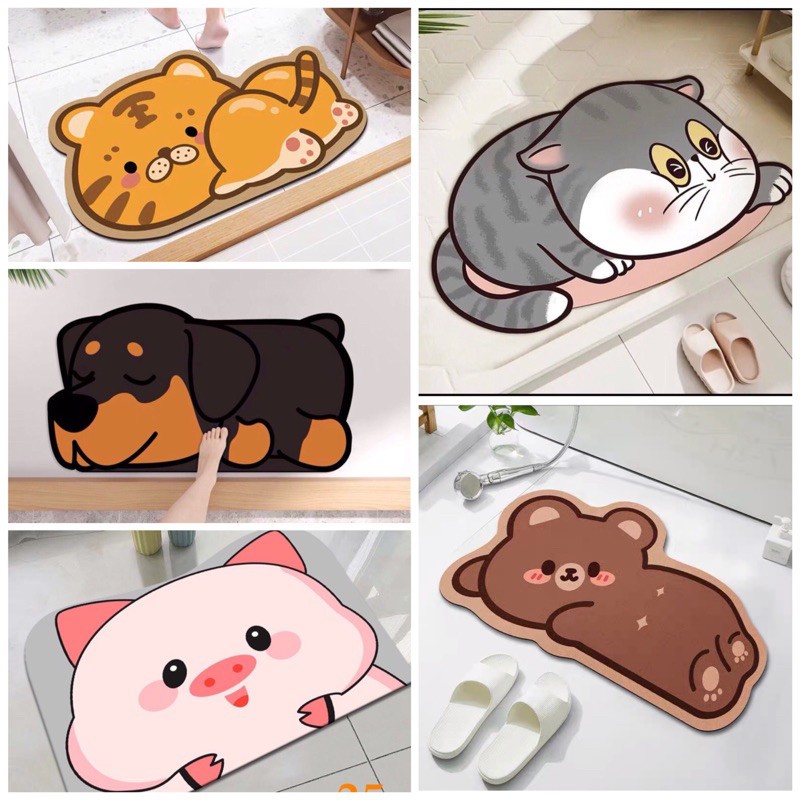 Thảm Lau Chân SiLicon Hình Thú Siêu Thấm Hút, Thảm Chùi Chân chống Trượt Siêu bền A3662