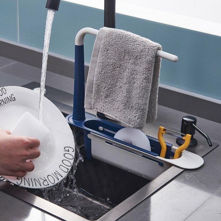 Kệ Nhựa Đựng Đồ Rửa Chén Có Móc Treo Khăn Kệ Nhà Bếp Giá Đựng Đồ Rửa Chén Tiện Lợi A3312