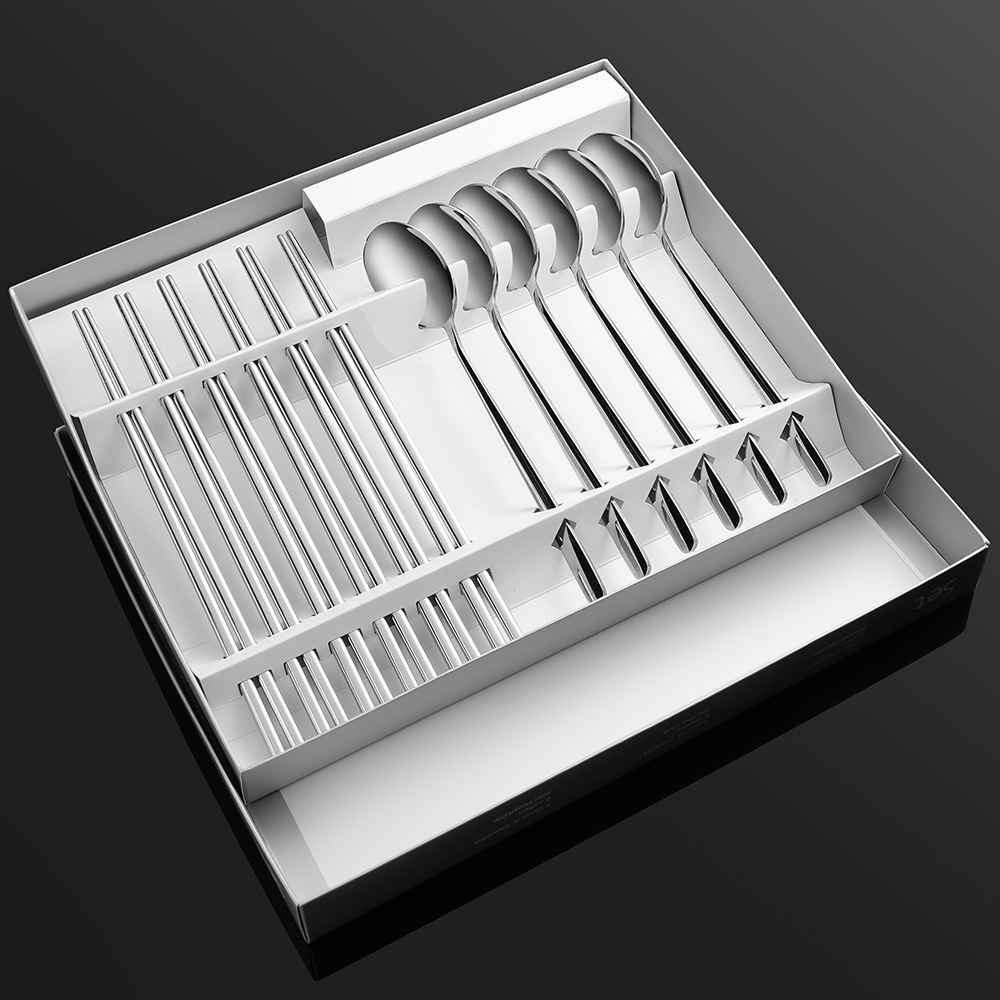 Hộp 12 thìa đũa chất liệu inox 304 không gỉ cao cấp, bộ 12 muỗng đũa Hàn Quốc inox A2461