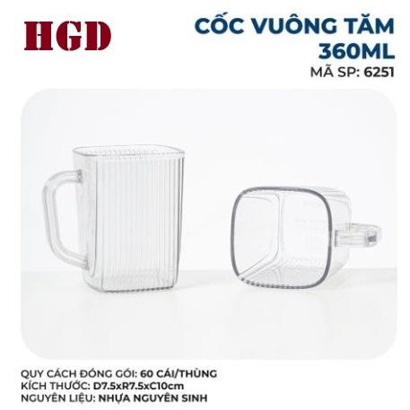 Cốc Nhựa Uống Nước Việt Nhật Dáng Vuông Sọc Tăm Trong Suổt 360ml A1532