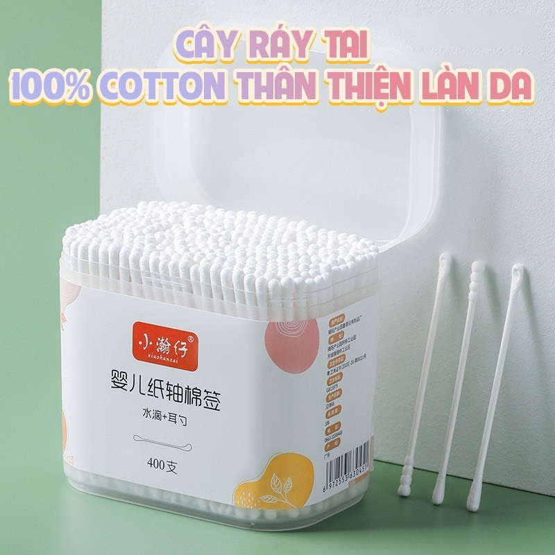 Hộp 200 Tăm Bông Ngoáy Tai 2 Đầu Vệ Sinh Tai - Đầu Nhỏ A4122