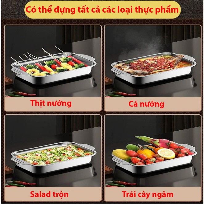 Khay Nướng Cá Om cá, Khay Nấu ăn inox 304 đa năng đựng thịt nướng, Lẩu nướng, khay đựng đồ ăn A2362