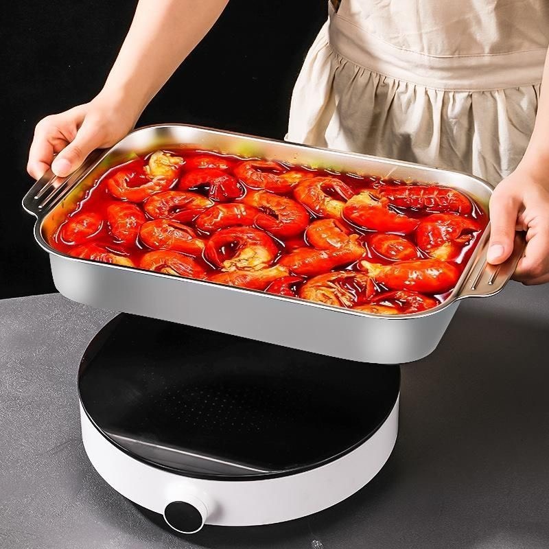 Khay Nướng Cá Om cá, Khay Nấu ăn inox 304 đa năng đựng thịt nướng, Lẩu nướng, khay đựng đồ ăn A2362