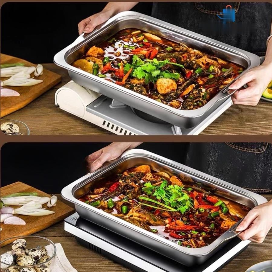 Khay Nướng Cá Om cá, Khay Nấu ăn inox 304 đa năng đựng thịt nướng, Lẩu nướng, khay đựng đồ ăn A2362