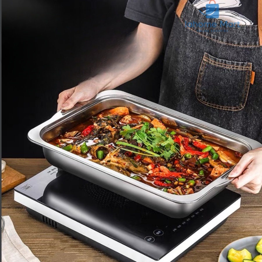 Khay Nướng Cá Om cá, Khay Nấu ăn inox 304 đa năng đựng thịt nướng, Lẩu nướng, khay đựng đồ ăn A2362