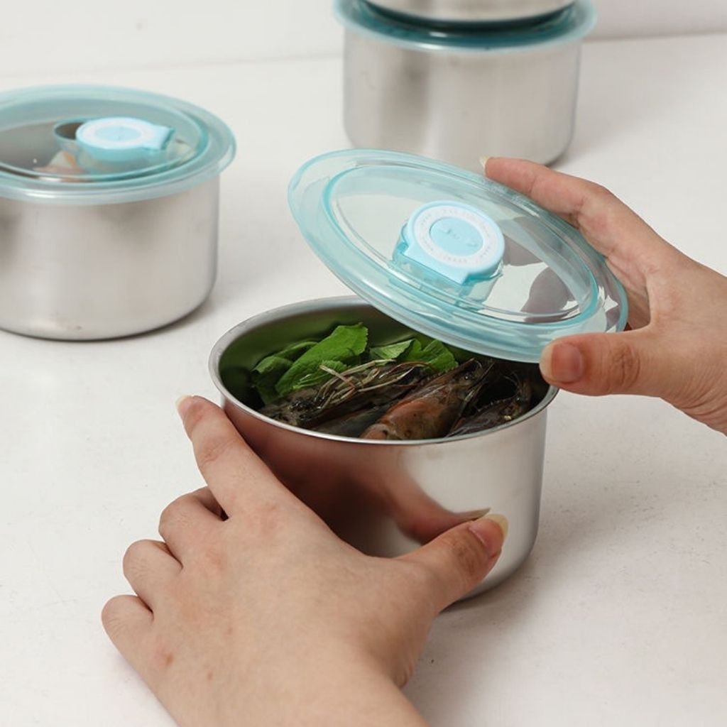 Hộp Inox Đựng Thực Phẩm Dáng Tròn Hộp Đựng Thực Phẩm Có Nắp Đậy Bảo Quản Thực Phẩm A3113